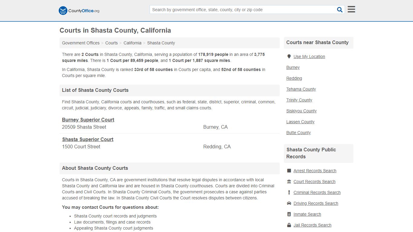 Courts - Shasta County, CA (Court Records & Calendars)